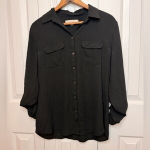 LOFT Black Button-Up Utility Blouse